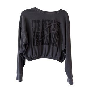 Offline Aerie Gray Long Sleeve Crop T Shirt Elastic Waist Mercury Retrograde L